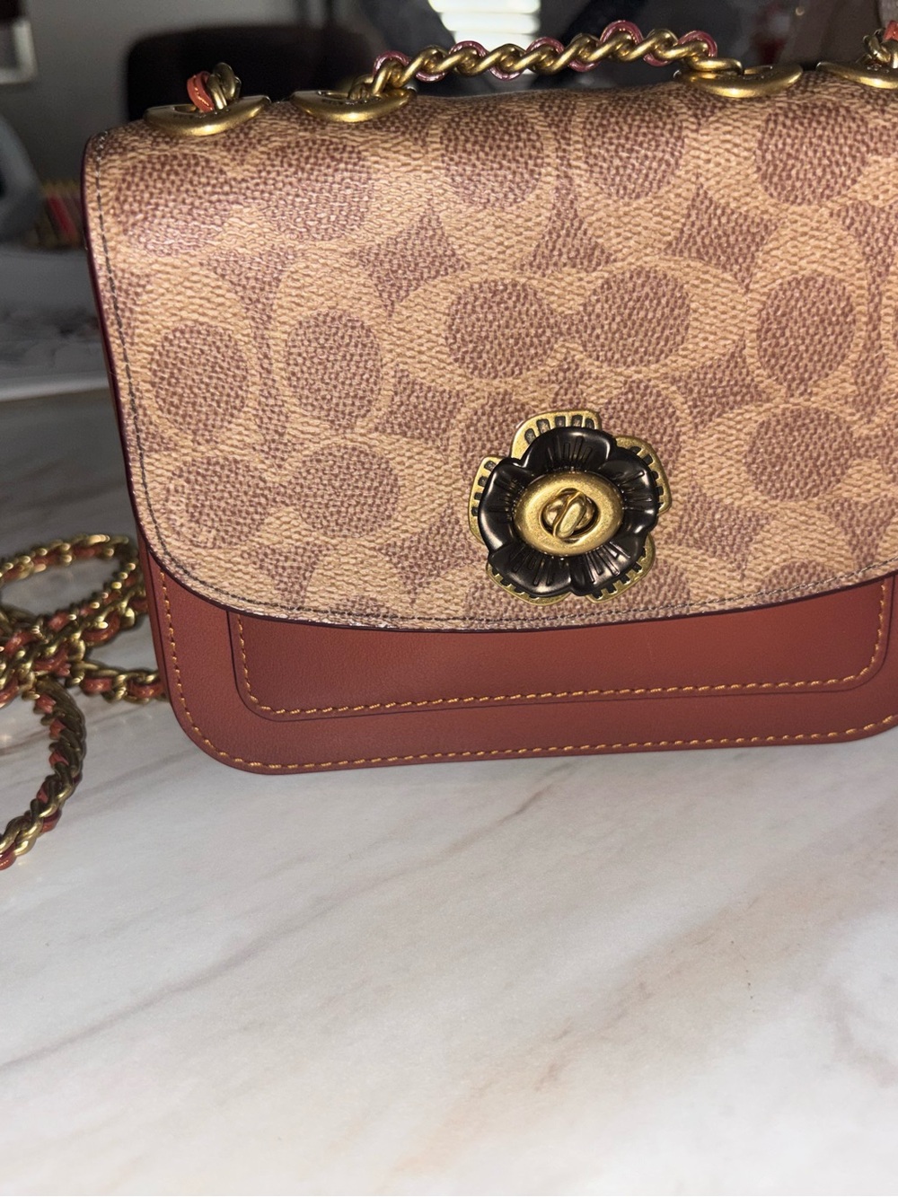 Coach Signature Canvas & Leather Turnlock Crossbody - Brown/Tan